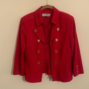 Tahari Arthur S.Levine Red Blazer Zipper Gold Buttons Blazer